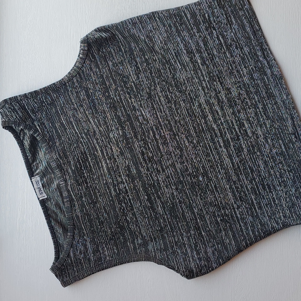 STAR CCC Vintage Black and Metallic Silver Sparkly Y2K 90s Crop Top L